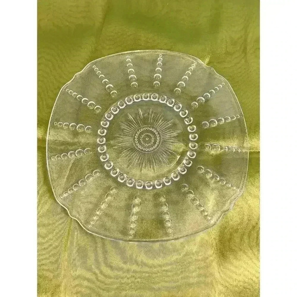 VTG Clear Pressed Glass Dots Bubbles 11" Rounded Square Dinner Plate - Picture 6 of 9